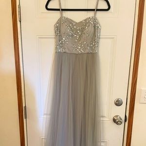 gray formal dress with sequins